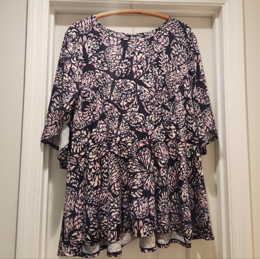 Cato Butterfly Print Babydoll  Size 22 Plus Flowy Boho Fairycore Cottagecore